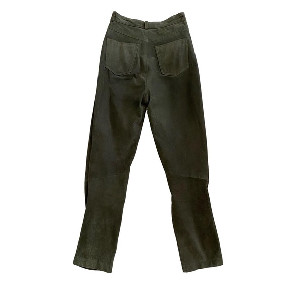 Vintage Lew Magram Womens Olive Green Leather Straight Leg Pants Lined Size 8 - Picture 2 of 9